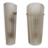 Pair of Murano Glass Wall Sconces Satin Smoke Glass and Brass, Italy