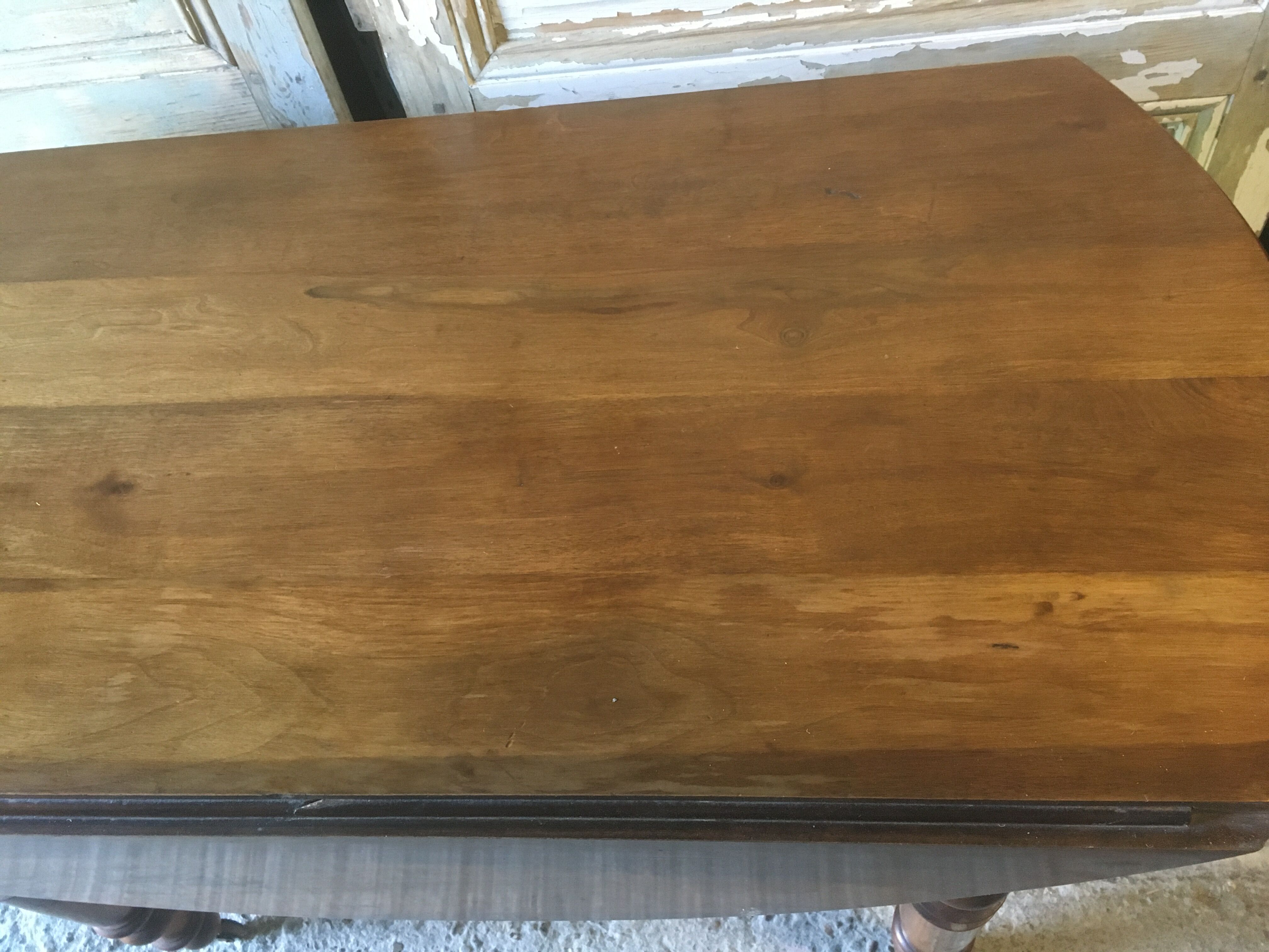 Walnut shutter table with drawer on wheels