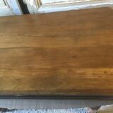 Walnut shutter table with drawer on wheels
