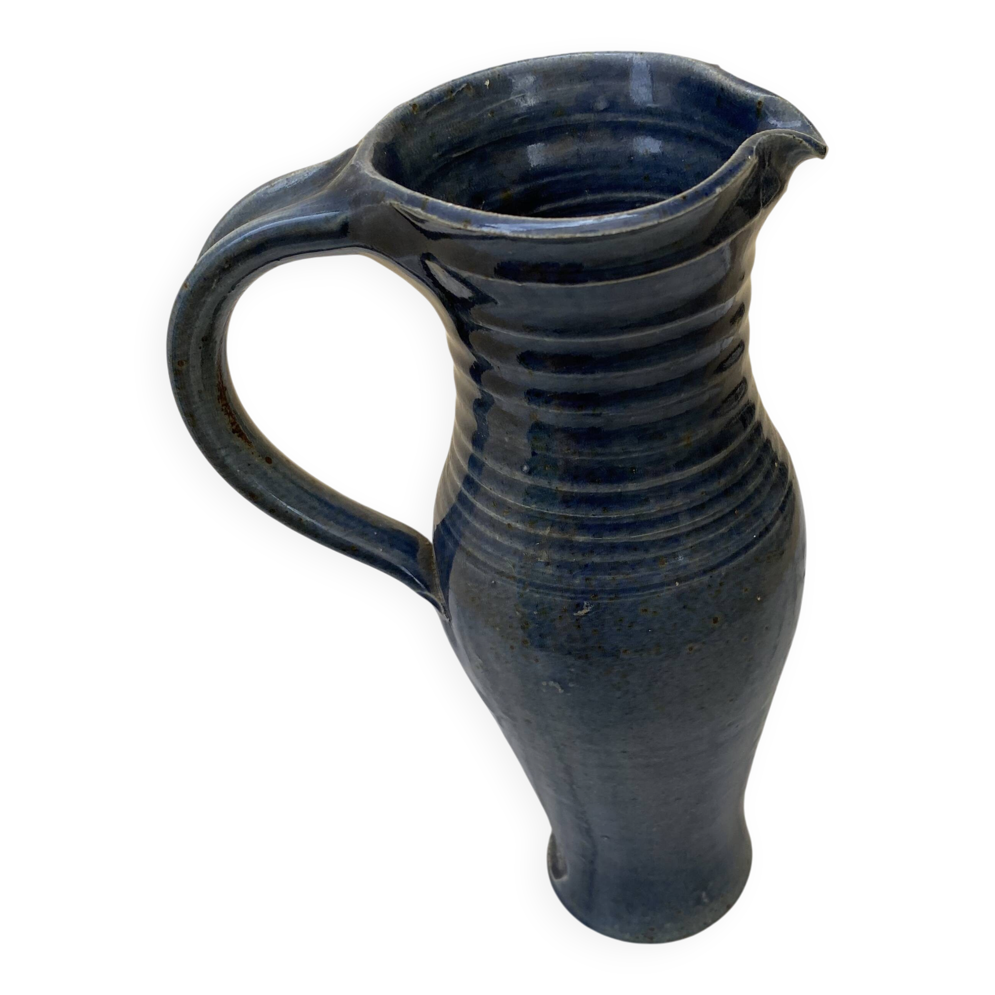 Night Blue Stoneware Carafe – Signed "Belesta" (Artisan Craft)