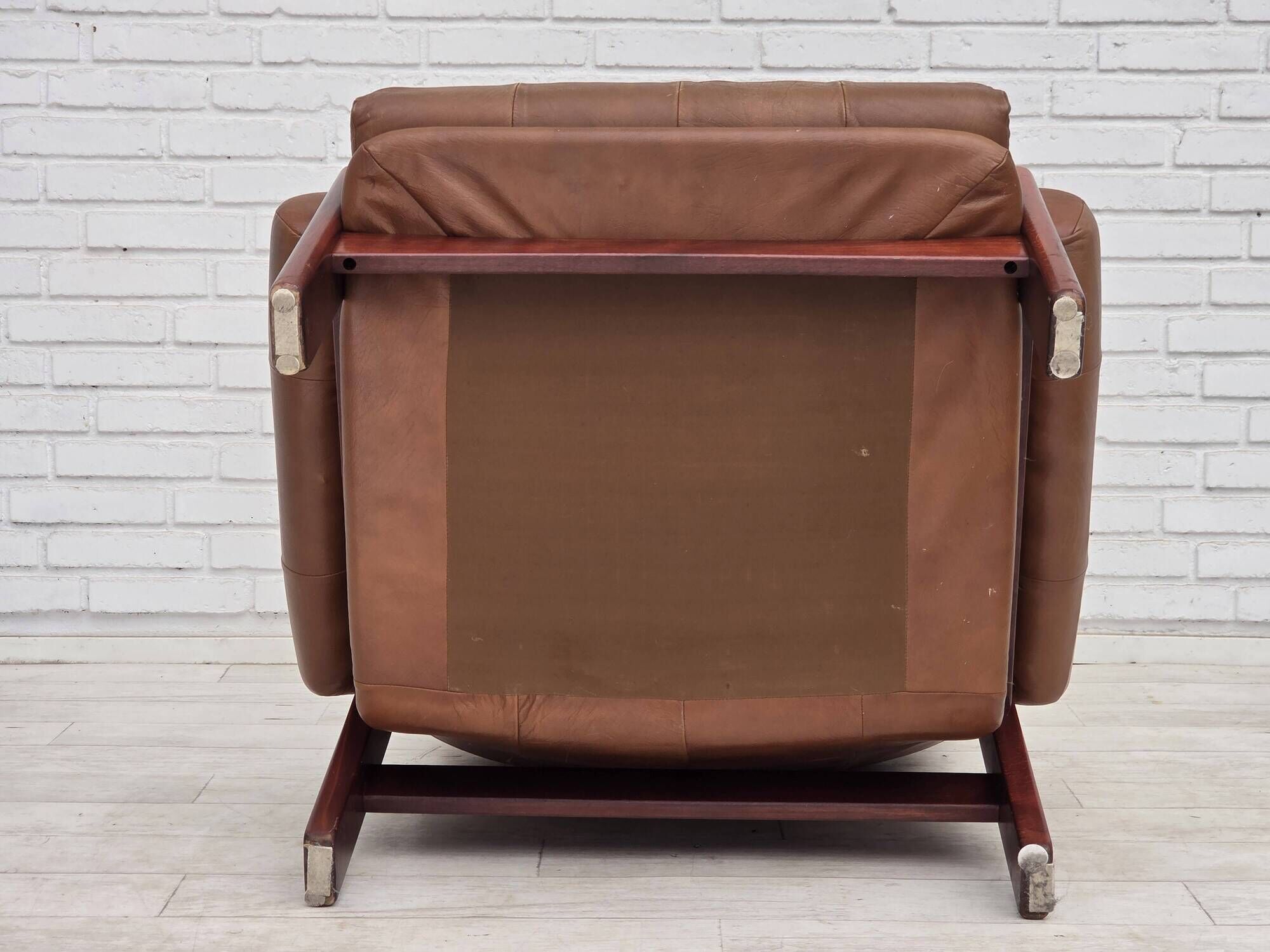 1970s, Swedish design, armchair with footstool, furniture leather.