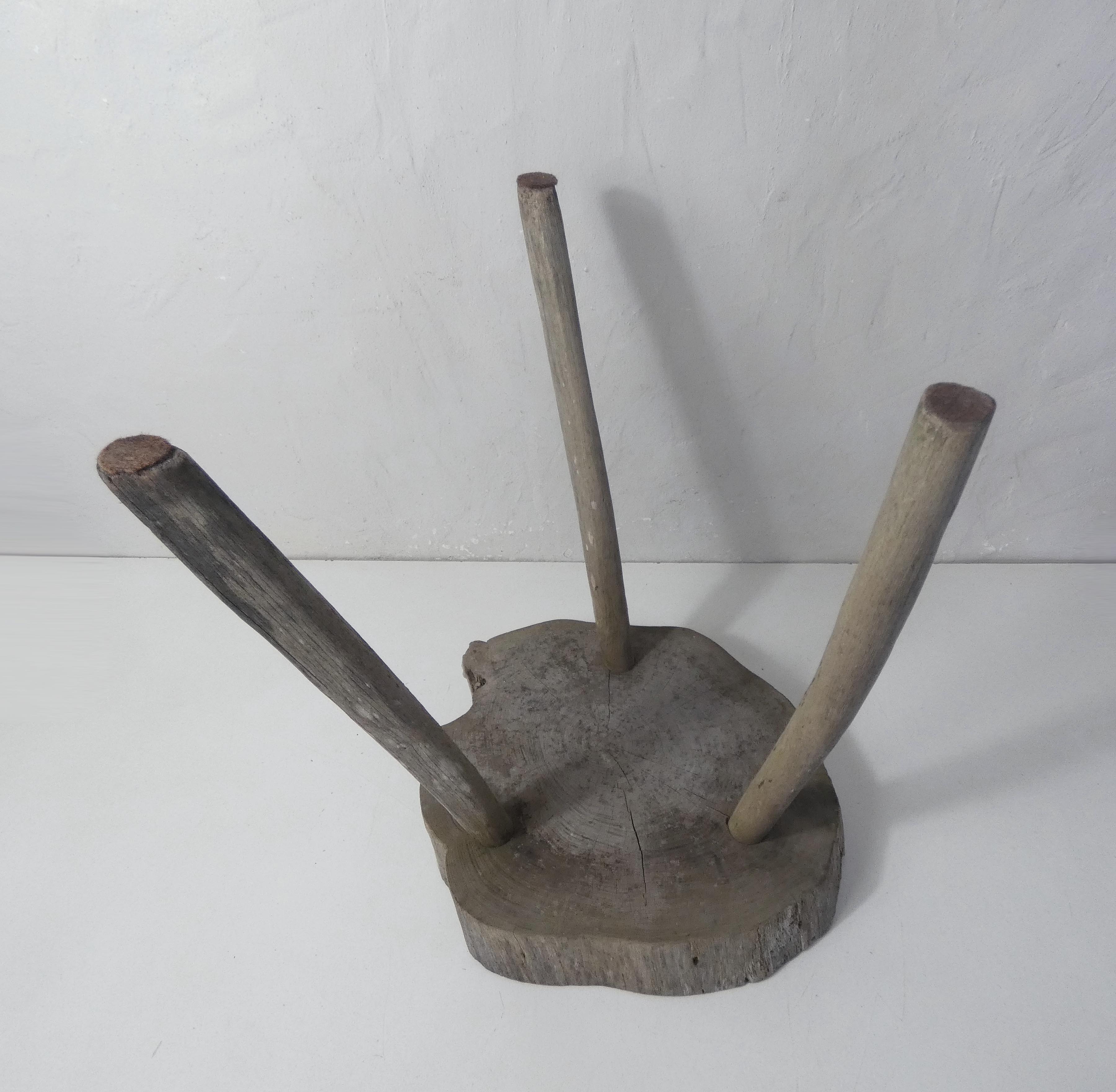 Old brutalist solid wood stool