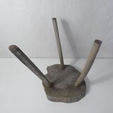 Old brutalist solid wood stool