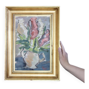 Original Mid-Century Oil on Canvas " Vase" by unidentified Artist- Vintage & Framed