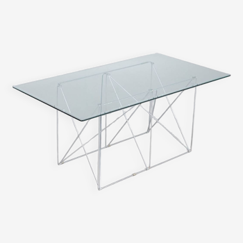Max Sauze, dining table/table, steel wire and glass, 1970s, France