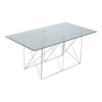 Max Sauze, dining table/table, steel wire and glass, 1970s, France