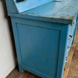 Wooden commercial workshop furniture with 4 drawers and 2 hinged doors - original patina
