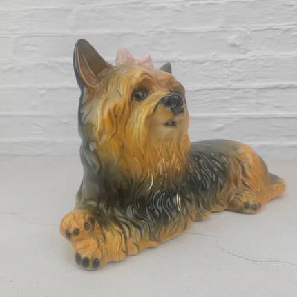 Ceramic Yorkshire Terrier lying down signed made in Italy