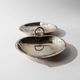 Vintage 1960s silver-plated catchall, double heart shell with ring handle.