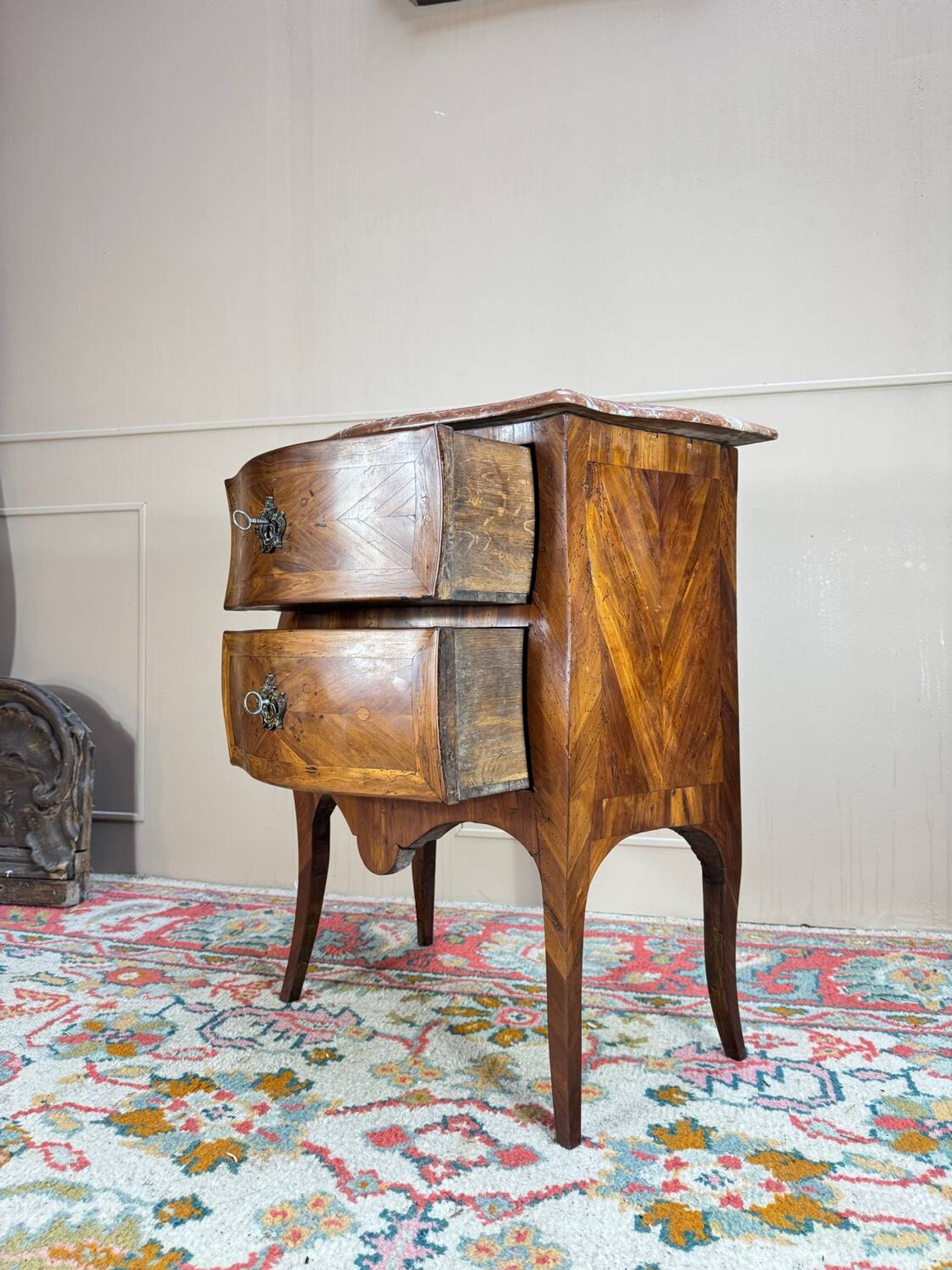 Louis XV Period 18th Century Curved Marquetry Chest of Drawers