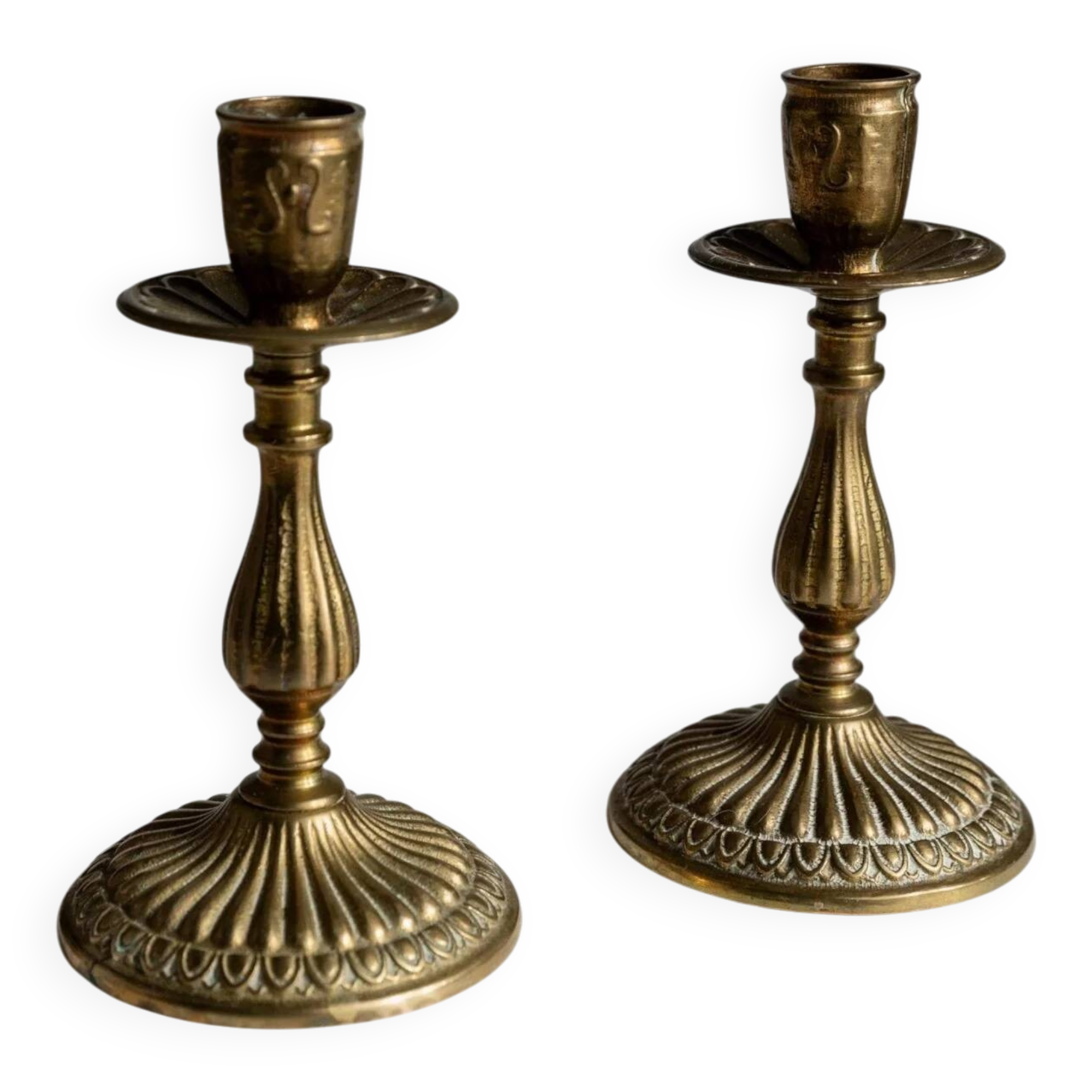 Vintage 1930s Solid Brass Candleholders Set of 2, Warm Golden-Brass, Italian Classic Table Decor