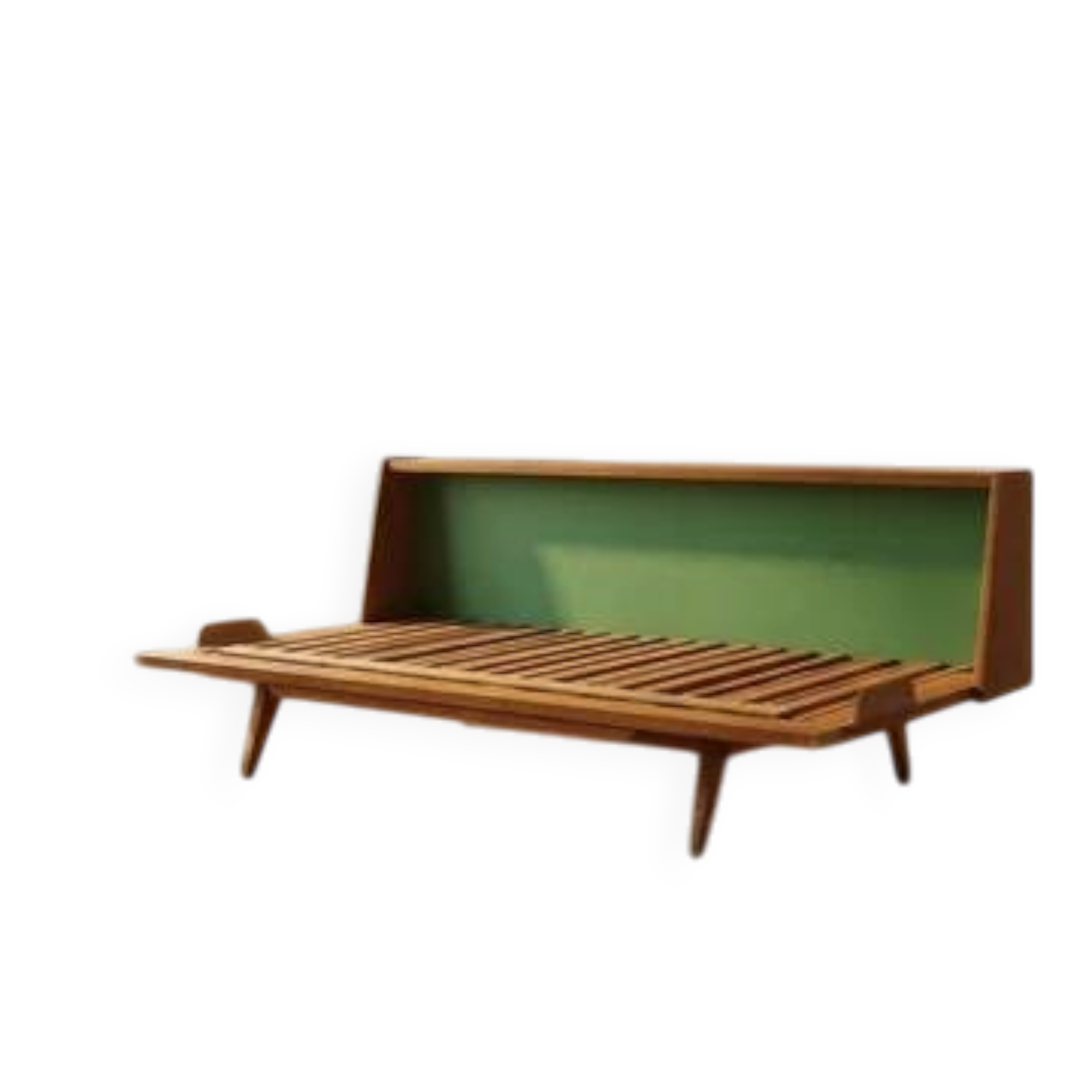 Mid-century wooden folding sofa bed frame, extendable daybed, Czechoslovakia, 190 × 151 × 77 cm