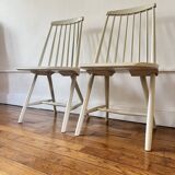 Set of 2 white Scandinavian Tapiovaara type chairs