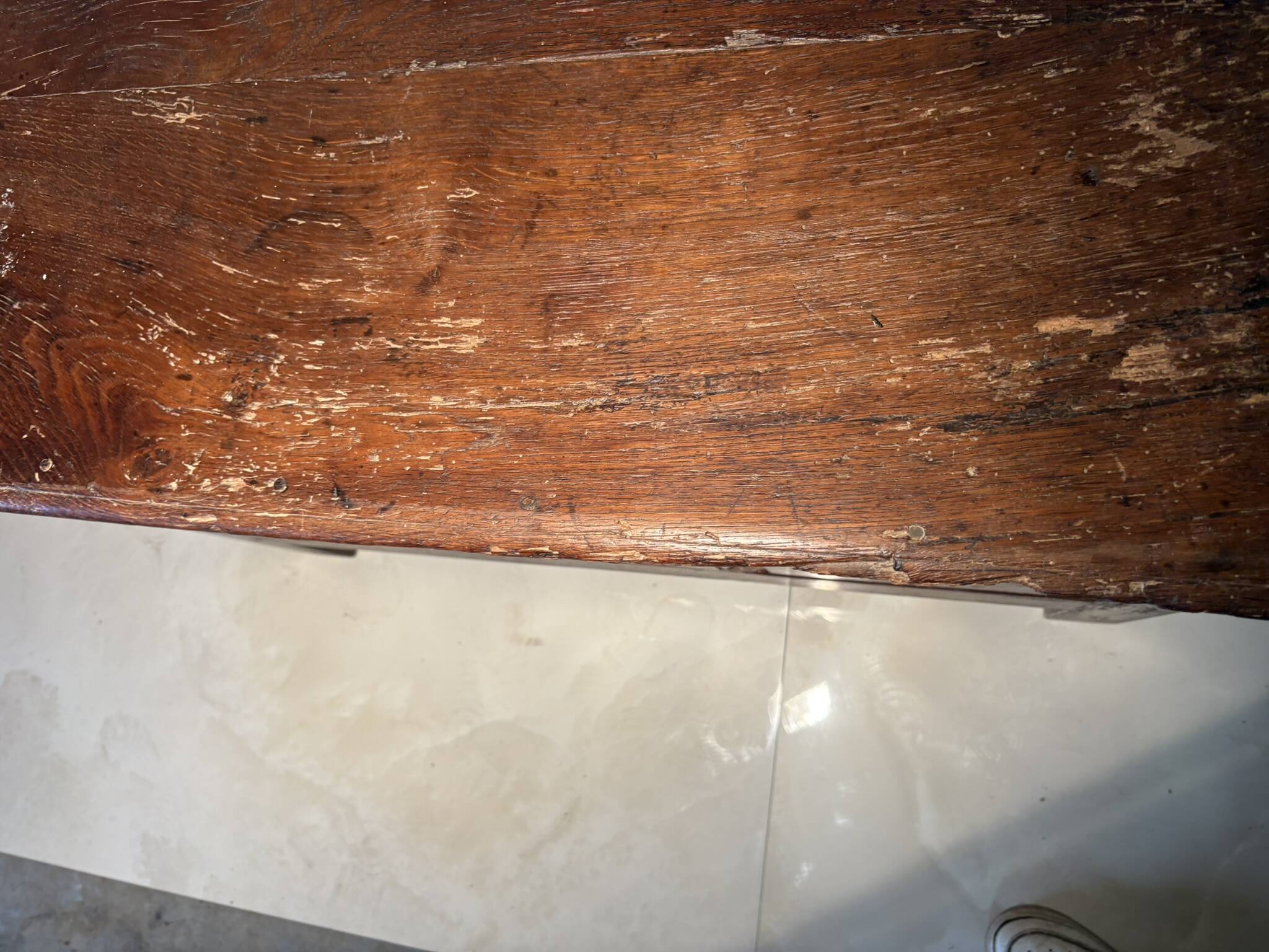 Antique rustic oak chest with original hardware and molded panels