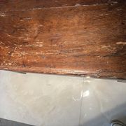 Rustic antique oak chest, original fittings and moulded panels.