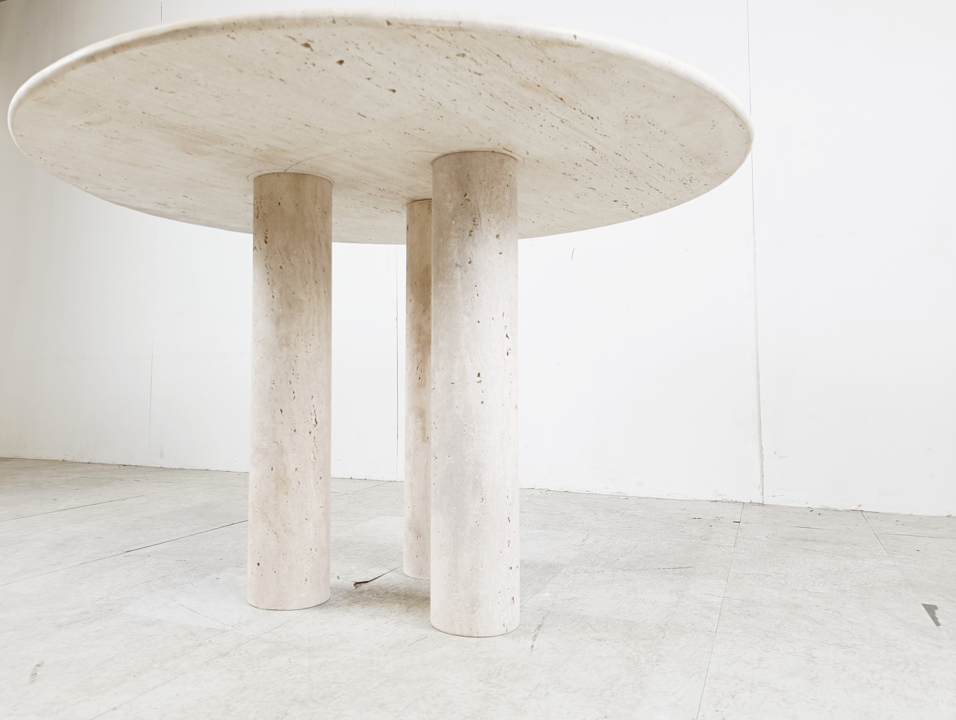 Round Italian travertine dining table 1970s