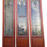 Portes de magasin fin XIXem, devanture de mercerie avec vitraux Art Nouveau