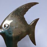 Pair of designer black marble bronze fish bookends