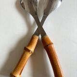 Pair of bamboo handle salad servers 1960