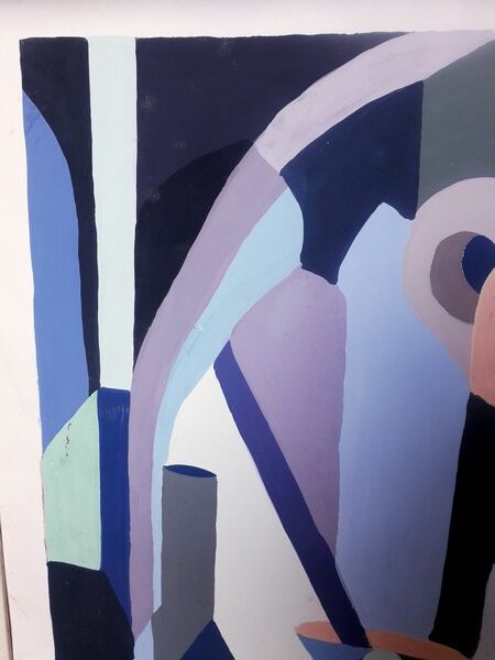 Cubist gouache painting, still life, anonymous 1970