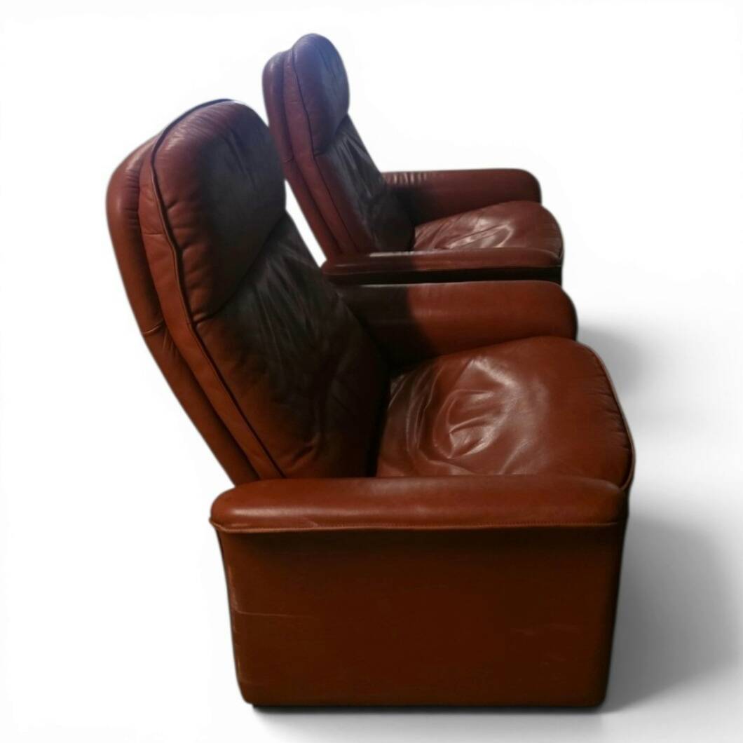 Pair of reclining lounge chairs DS 50 De Sede – Cognac Leather