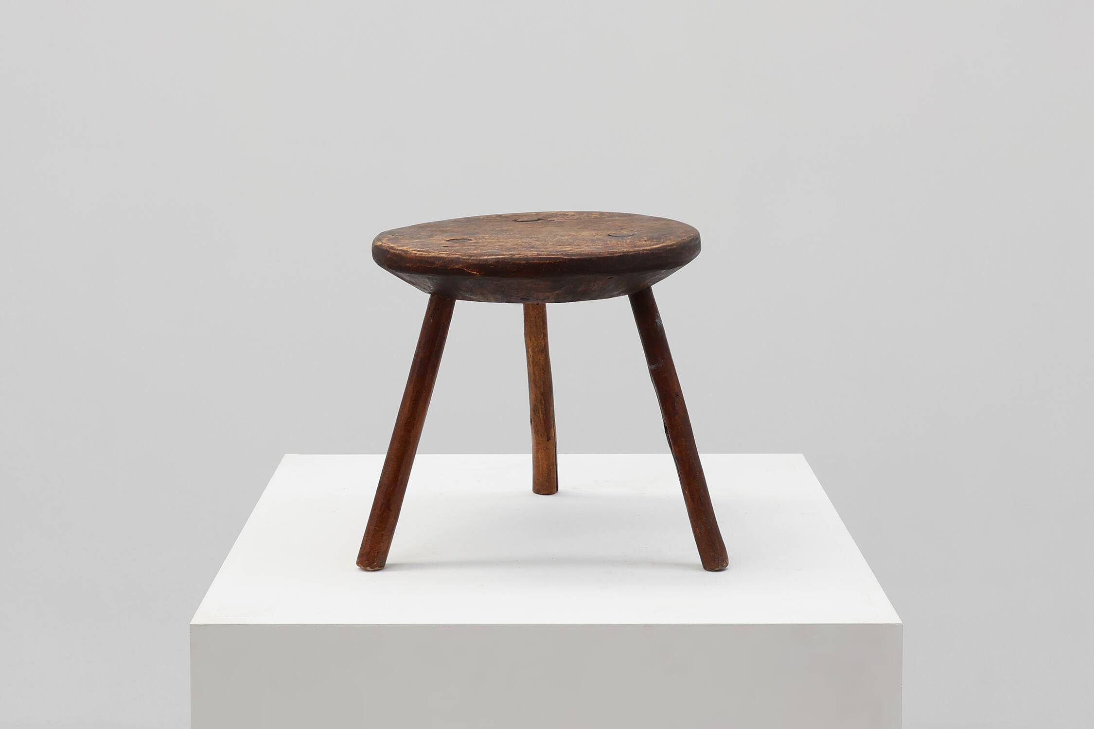 Rustic French wooden stool in wabi sabi style, ca. 1850