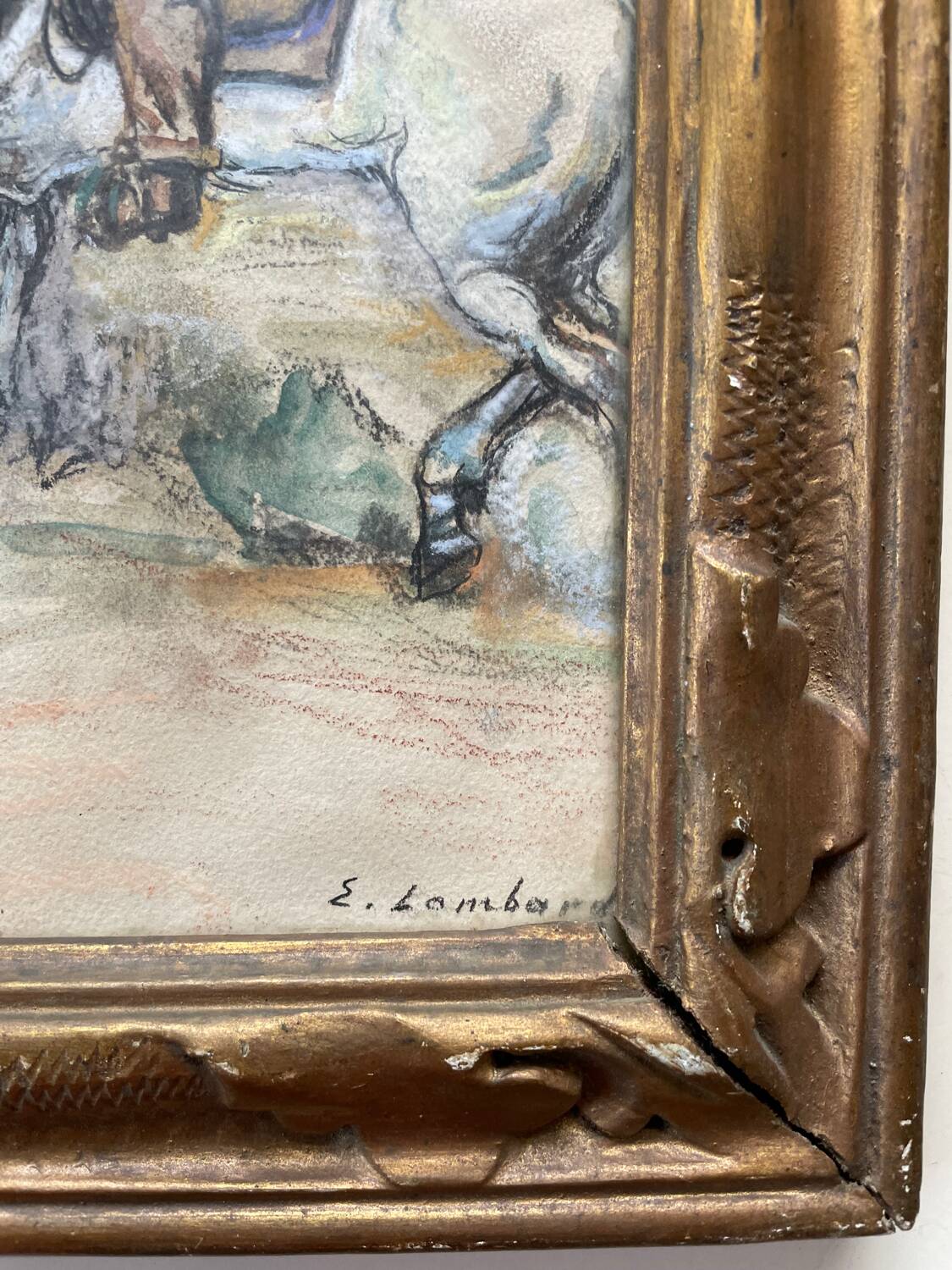 Pastel painting of a horseman scene