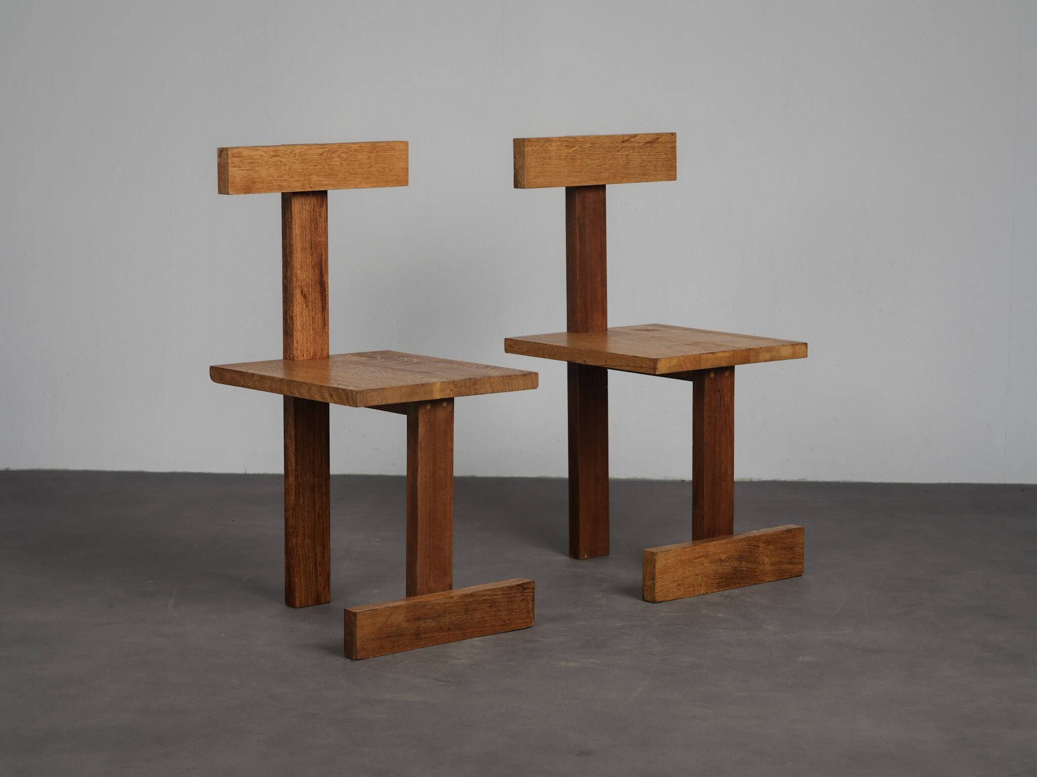 Rare pair of modernist T-back chairs, Netherlands, 1960s