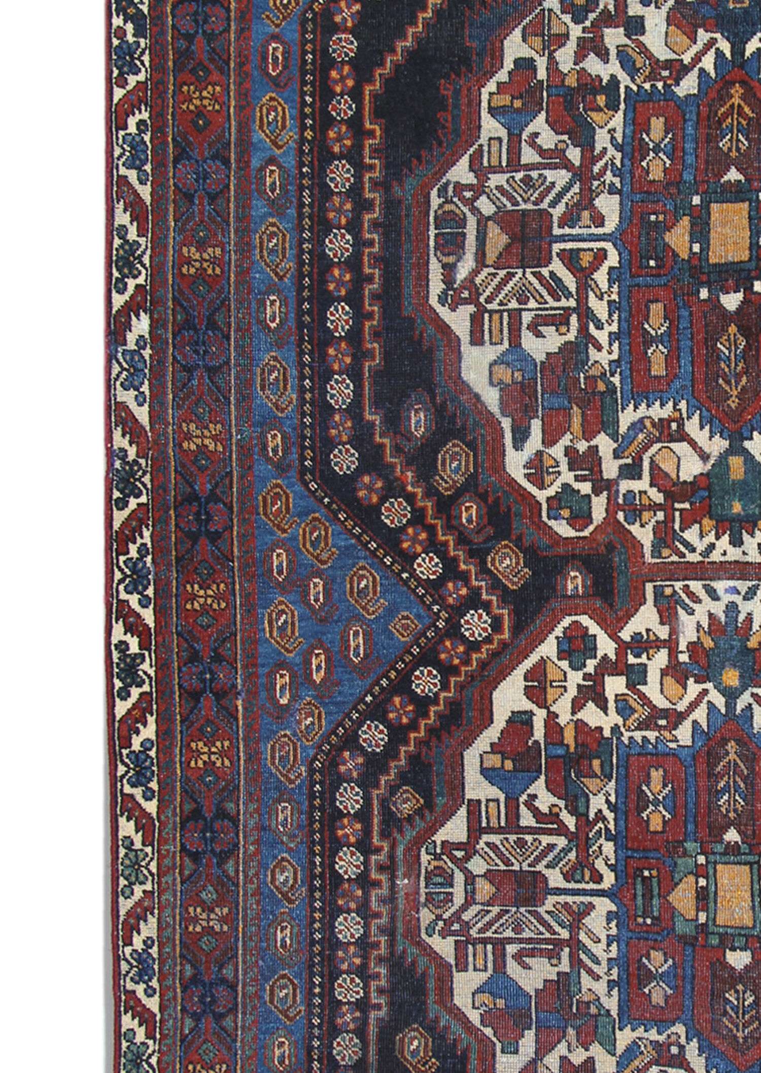 Antique persian afshar carpet handwoven blue wool area rug-
