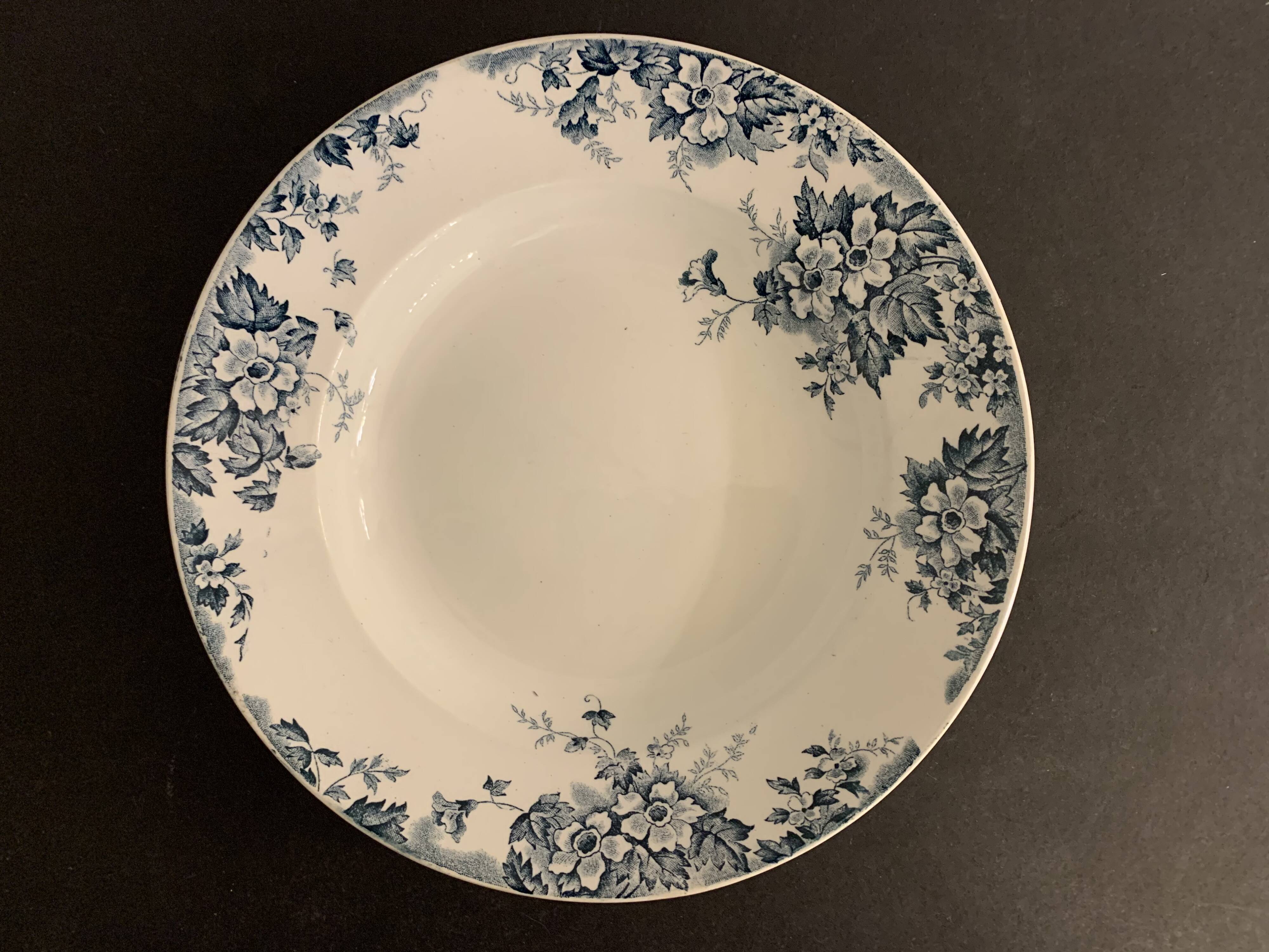 3 marie Louise blue hollow plates made of Saint Amand earthenware