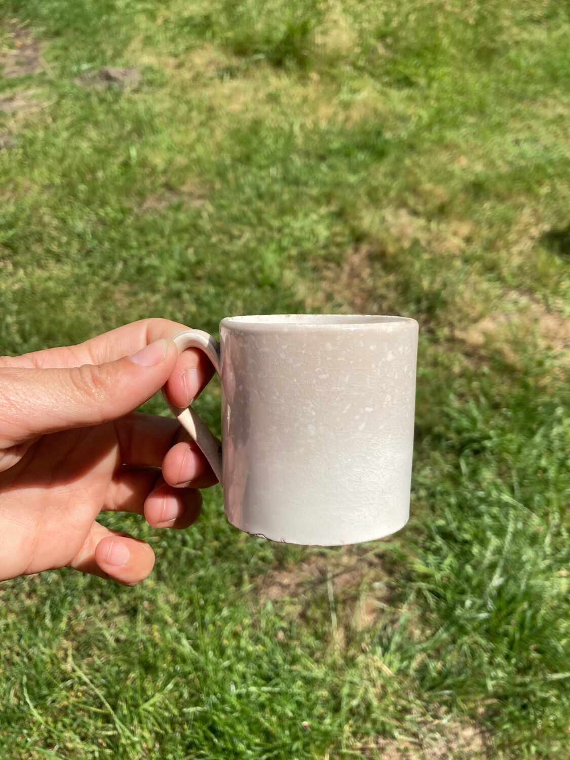 Duo of old beige Veillard Bordeaux coffee cups