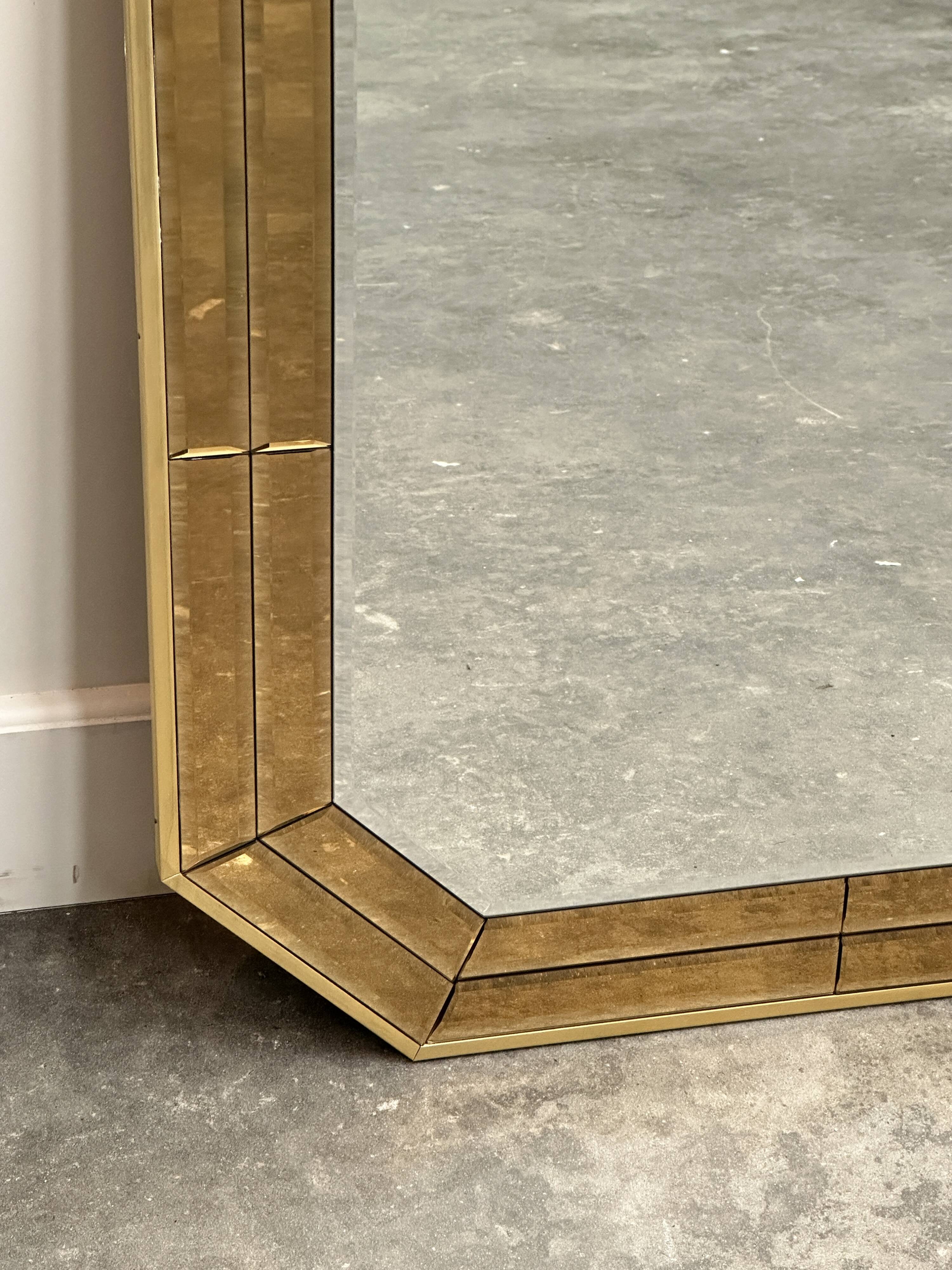 Octagonal Wall Mirror with Faceted Stained Glass Rim from Schöninger, 1970s