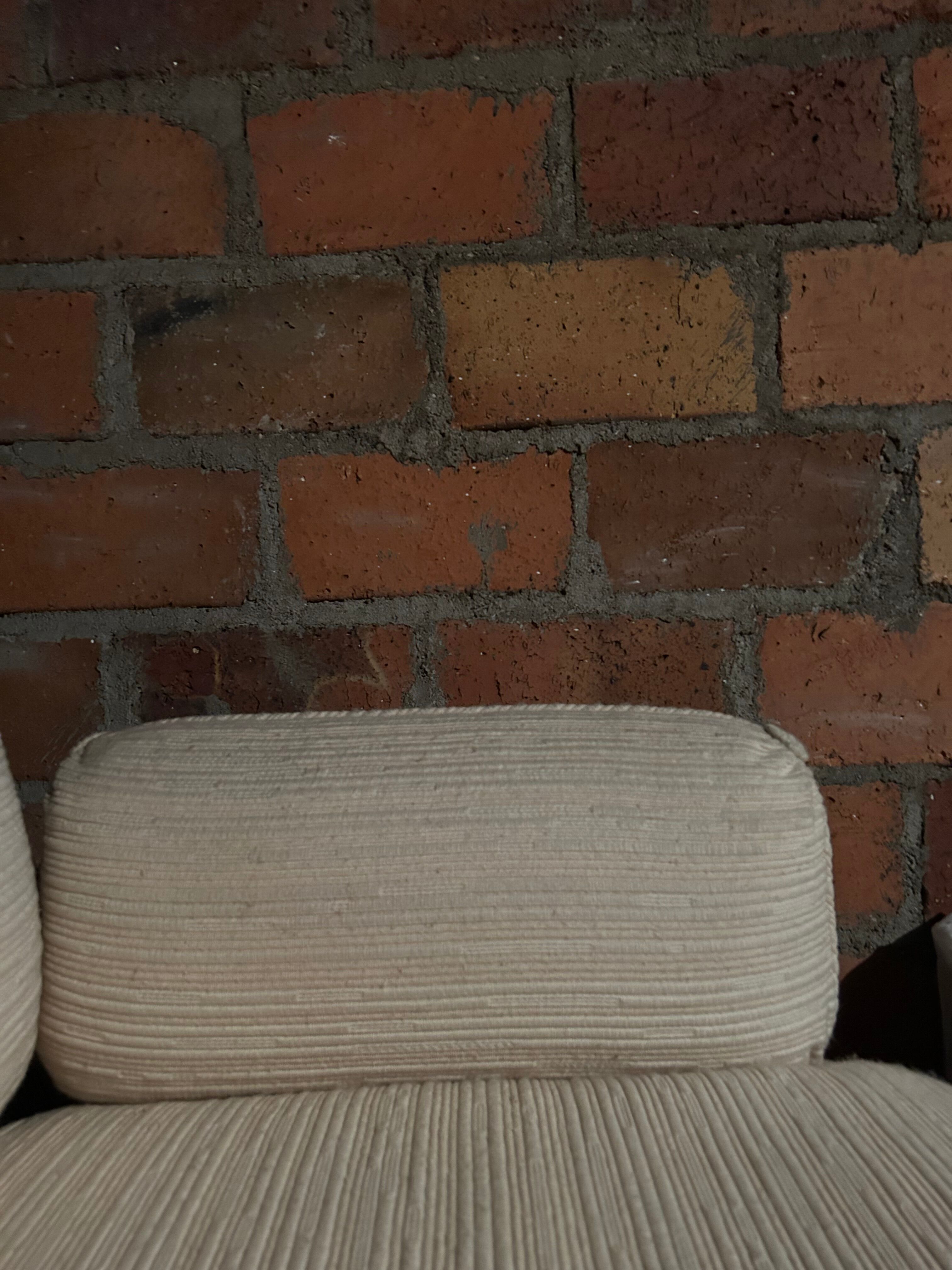 Vintage Thibier 3-seater sofa, beige fabric and brass, France 1978