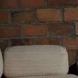 Vintage Thibier 3-seater sofa, beige fabric and brass, France 1978