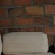 Vintage Thibier 3-seater sofa, beige fabric and brass, France 1978