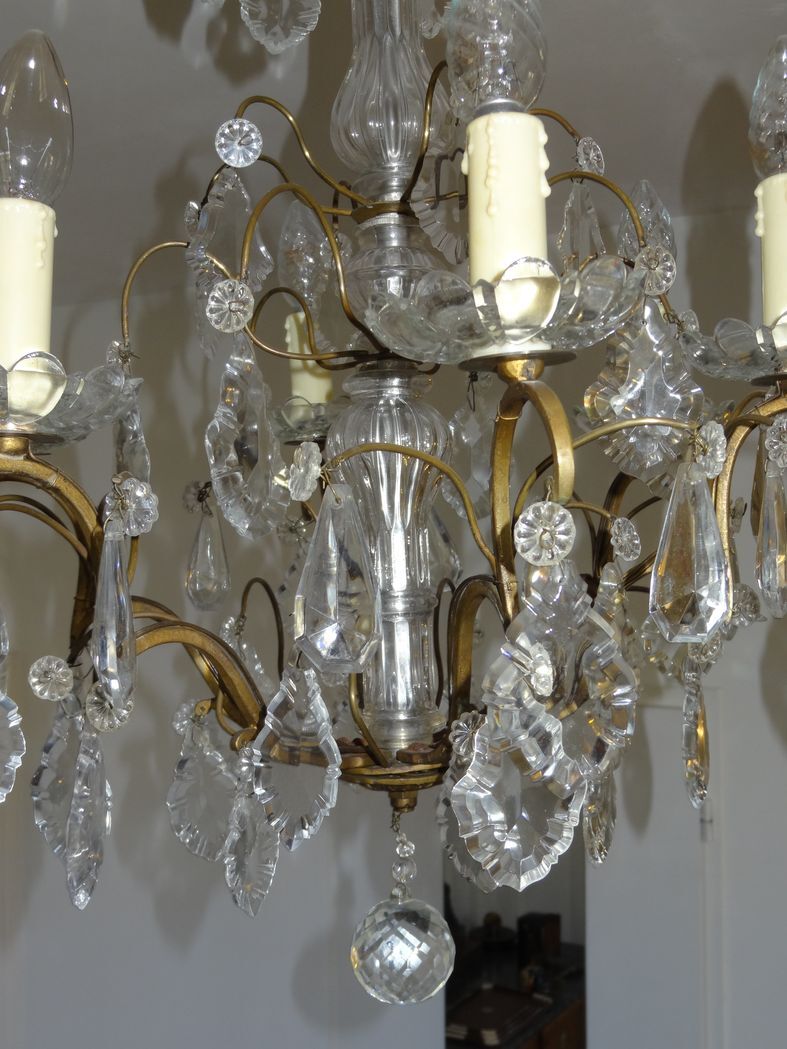 Bronze and crystal chandelier with six arms of light