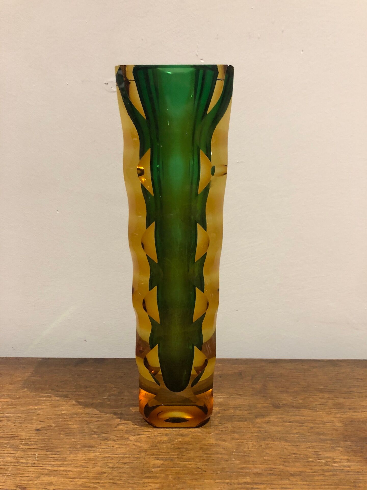 green and orange Murano vase