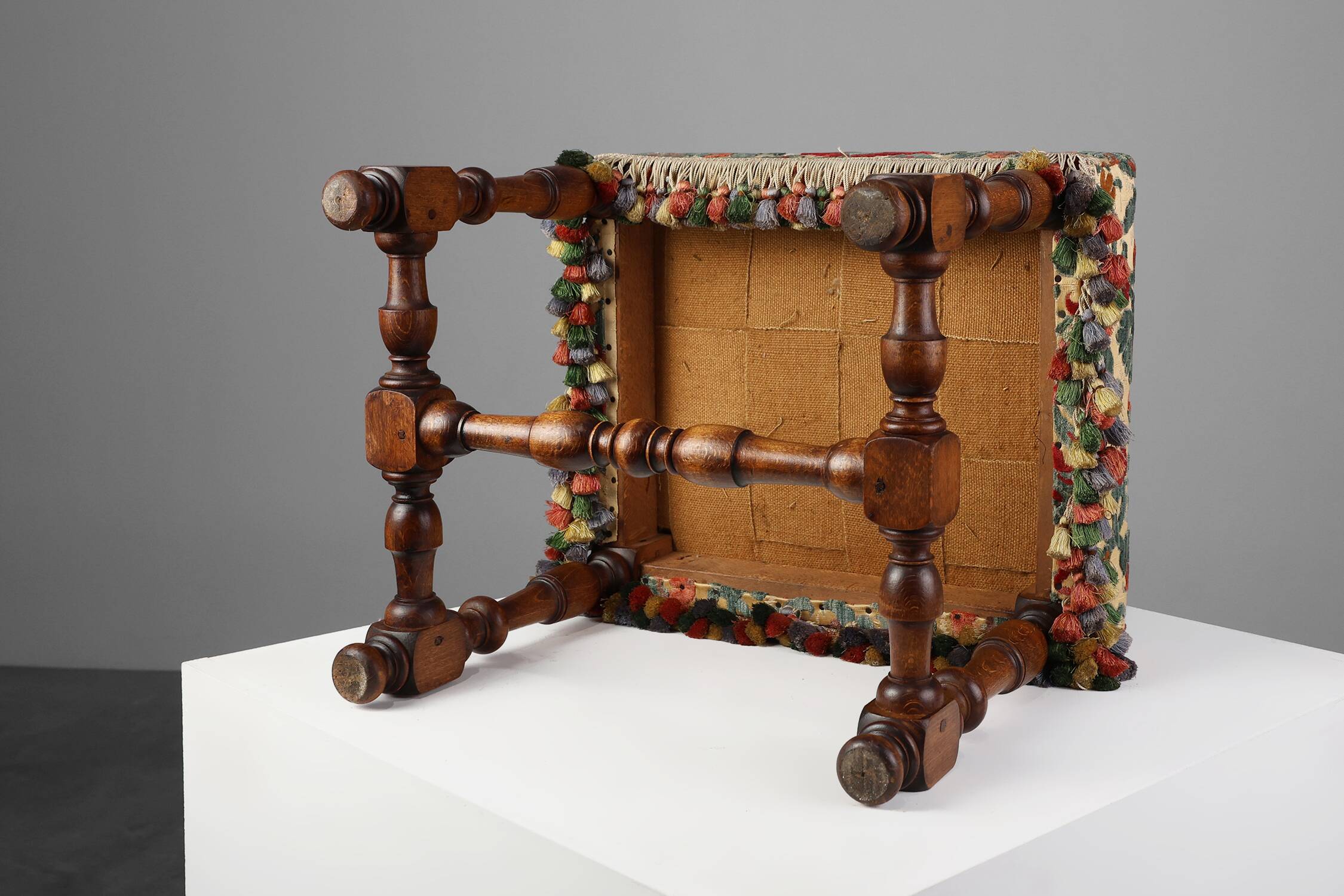 Early 20th Century Pair of Wood & Fabric French Footstools
