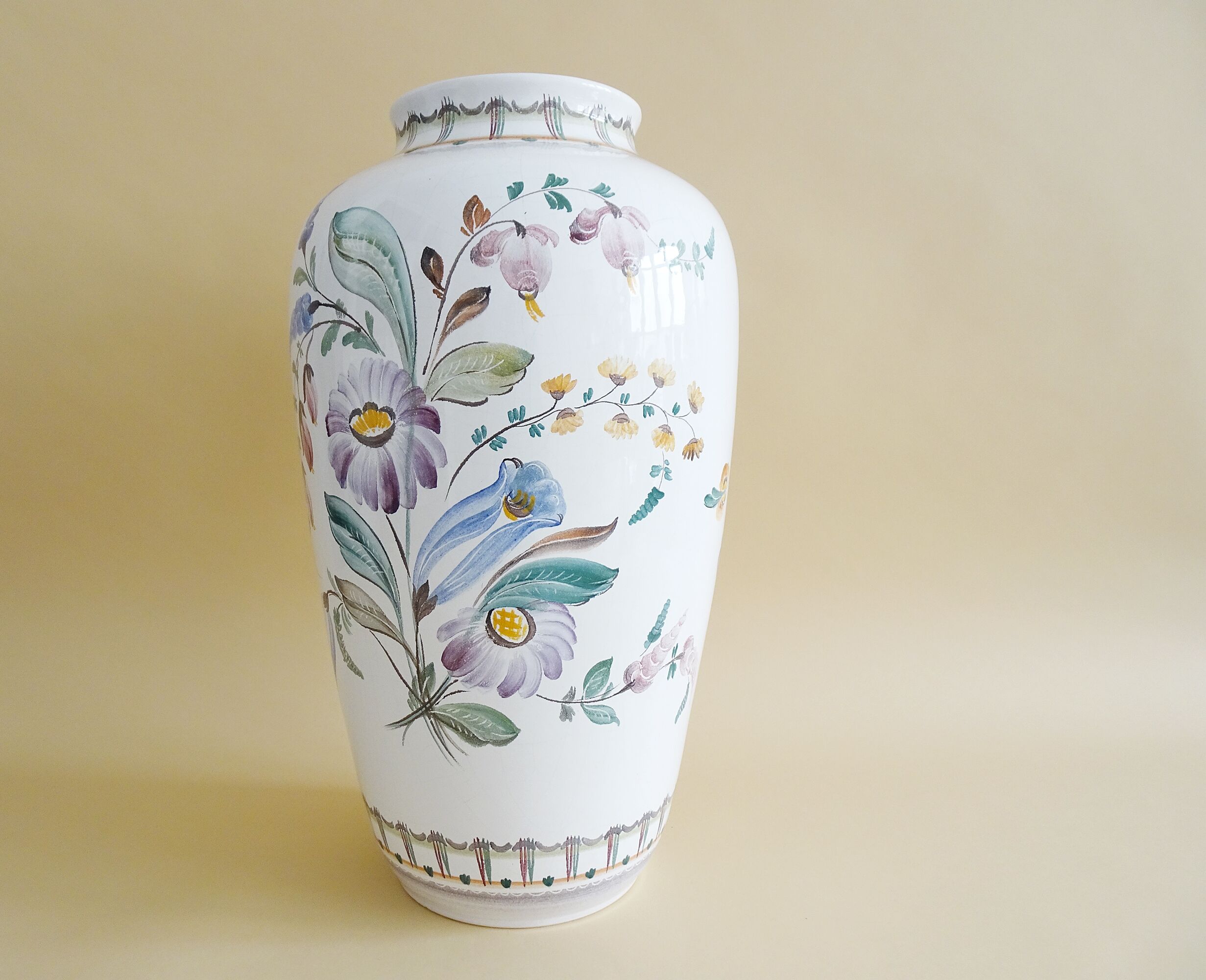 Gmundner Keramik floor vase with floral decor