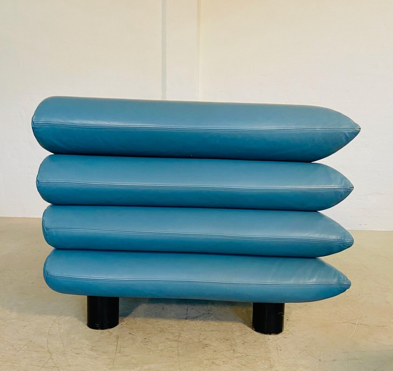 Vintage retro Swedish 2 seater turquoise leather sofa