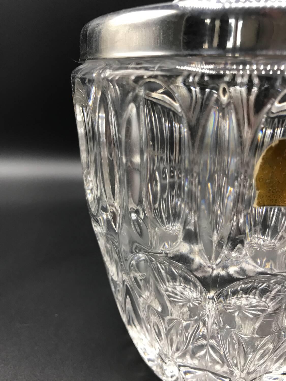 Crystal ice bucket and tongs