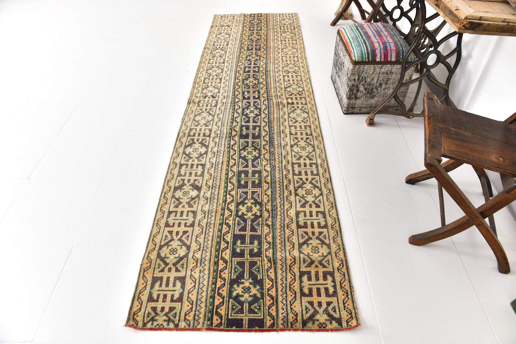 3x10 Rug For Kitchen Navy Blue Turkish Runner Rug, 82x303Cm SKU 24963