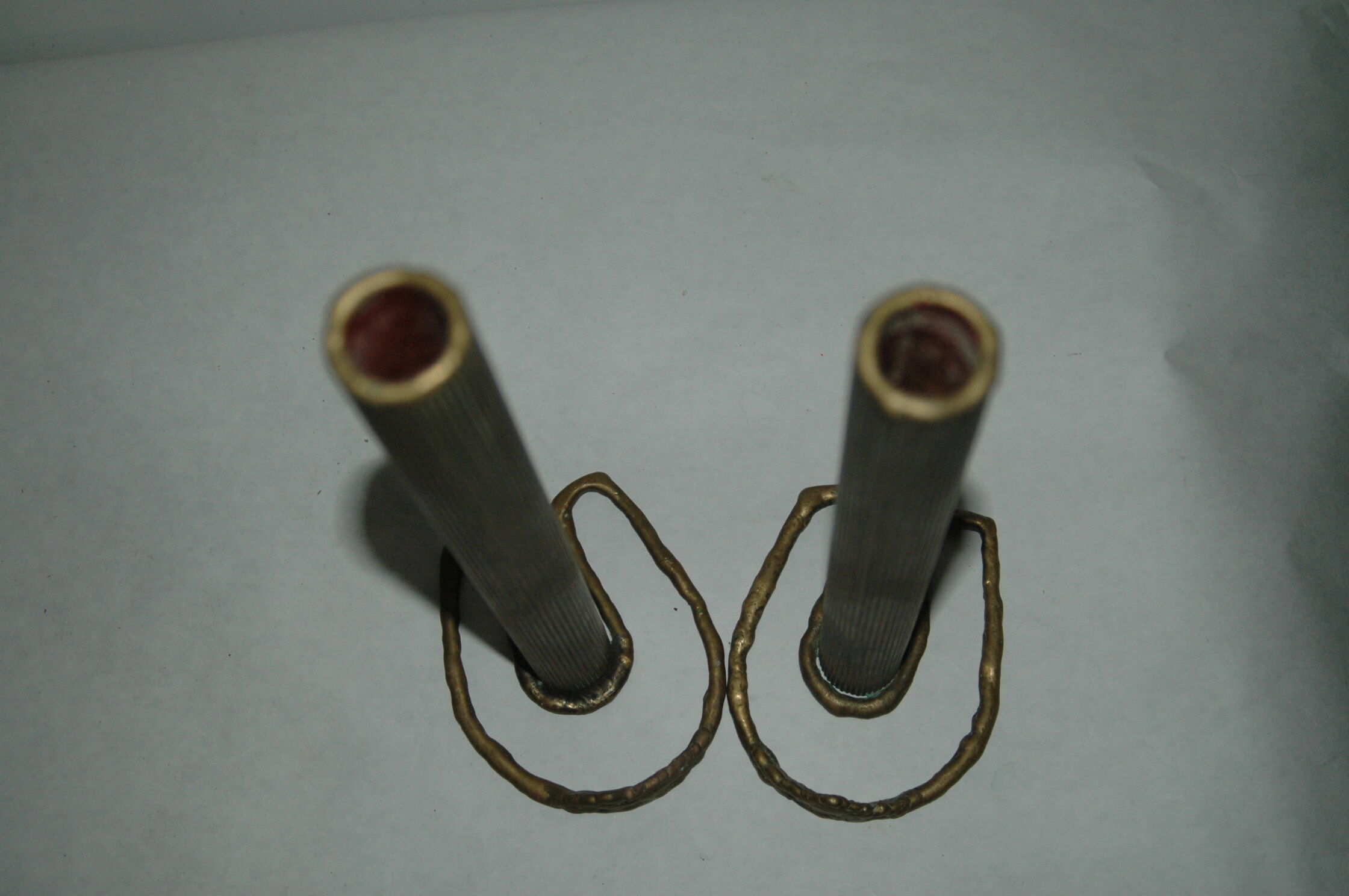 2 horseshoe candlesticks in solid brass  signed Durand