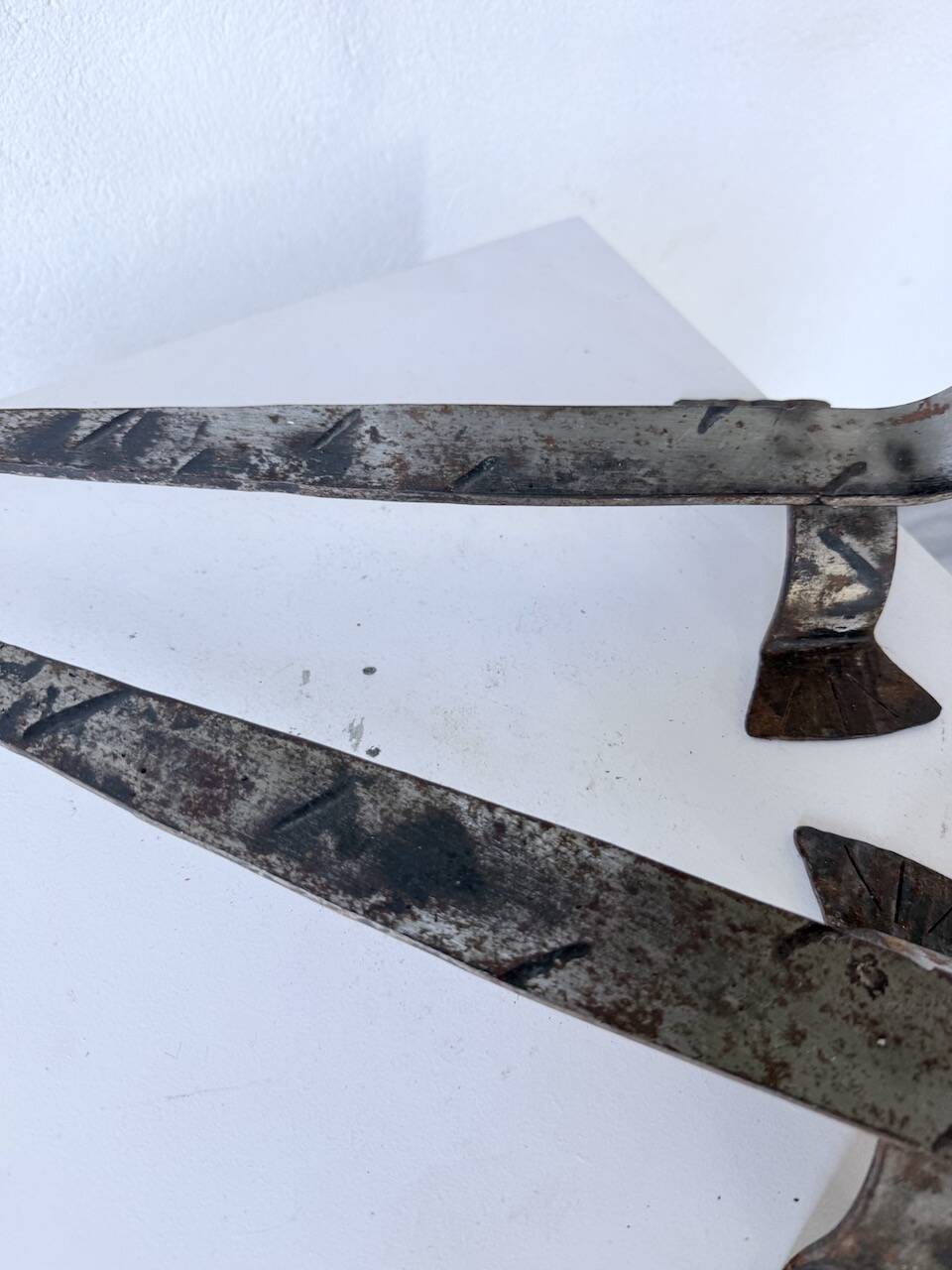 Pair of zoomorphic metal andirons "dogs" 1950