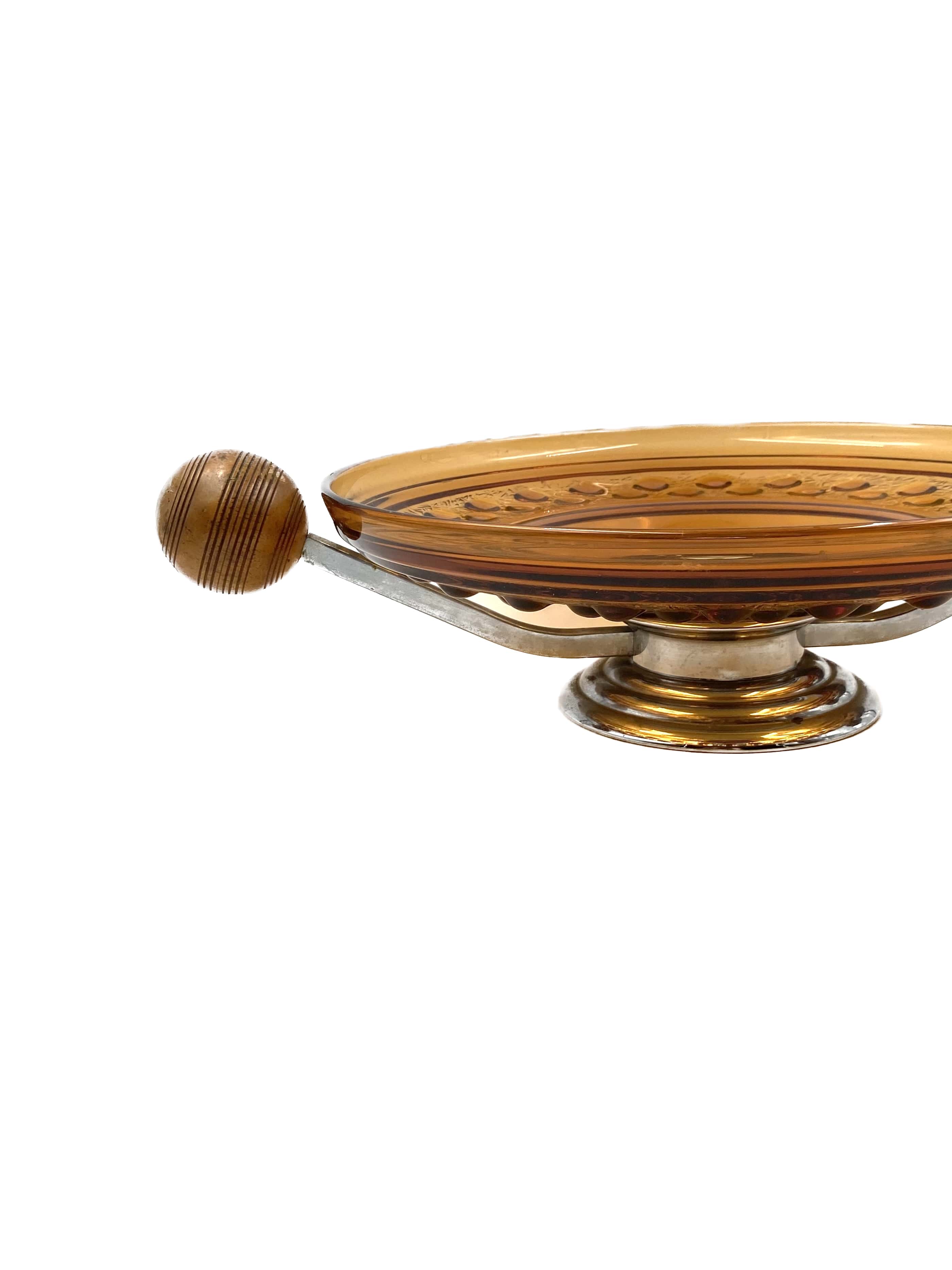 Art Deco large orange glass centerpiece / vide-poche, Italy 1940s