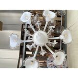 Transparent and milky-white Murano-style Venetian glass chandelier with flo
