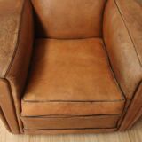 Pair of Art Deco leather club armchairs from the 1930s.