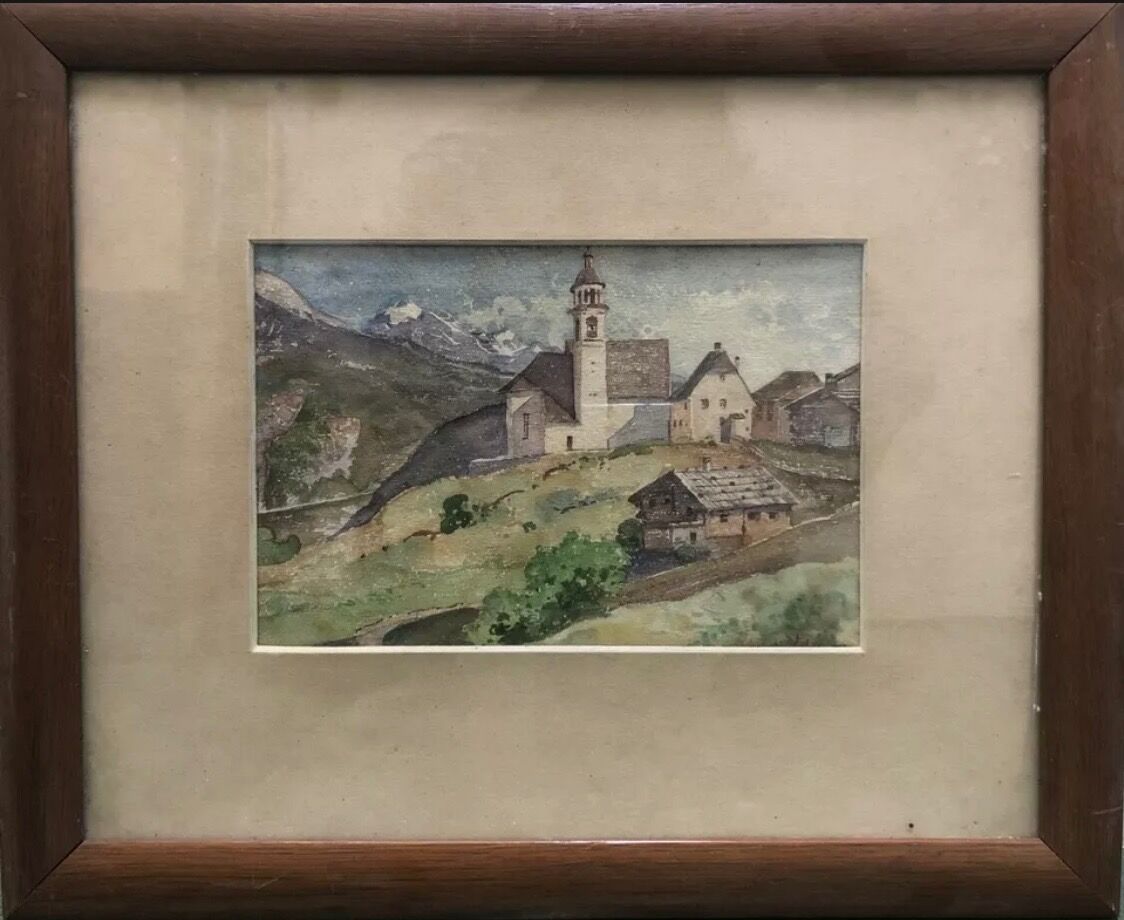 Watercolor painting painting Switzerland mountain XXth