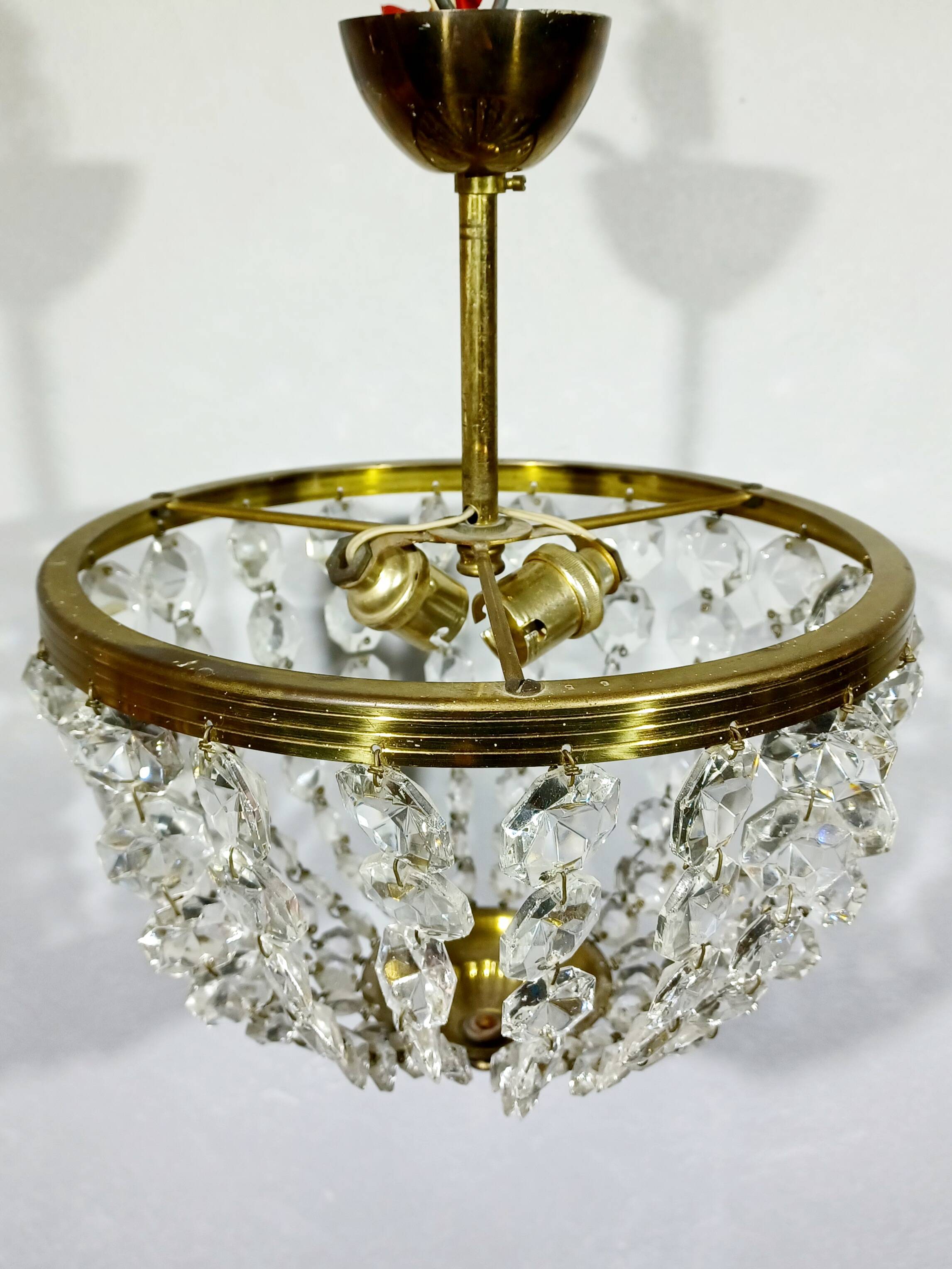 Plafonnier 2 lumières Laiton Et Cristal
