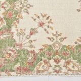 4x7 Beige and Green Floral Design Vintage Rug, Anatolian Rug, 113x207Cm